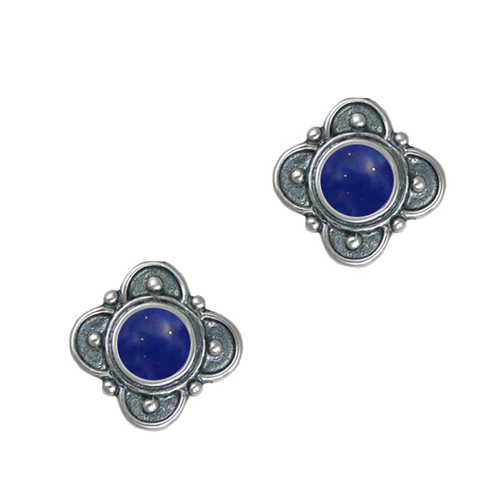 Sterling Silver Designer Post Stud Earrings With Lapis Lazuli